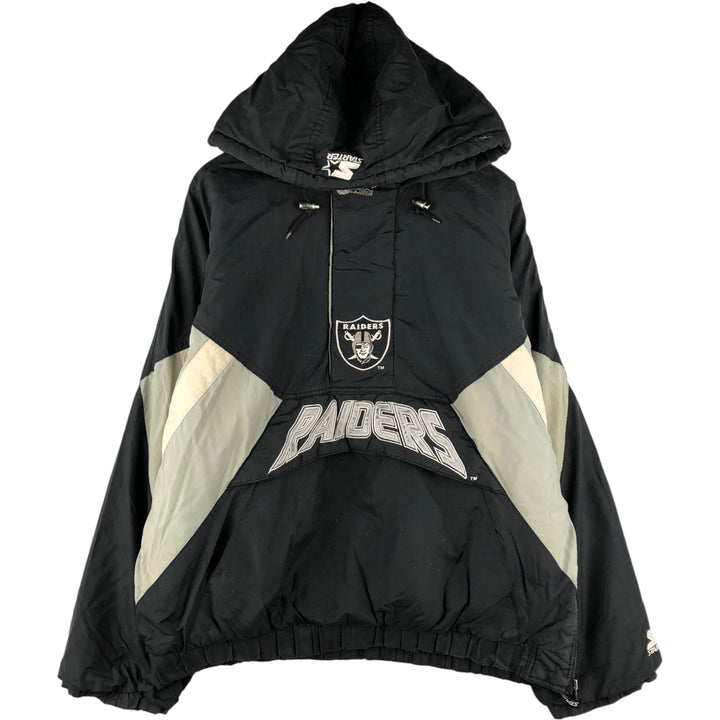 90'S Starter PRO LINE NFL Las Vegas Raiders Back Logo Padded Hoodie, Puffer Jacket, Anorak Polyurethane Coated Nylon black type Vintage Second Hand