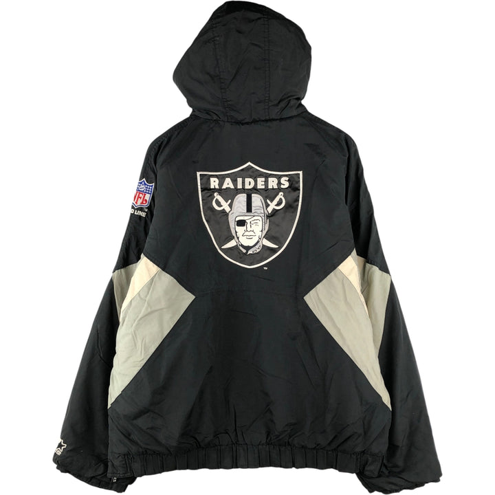 90'S Starter PRO LINE NFL Las Vegas Raiders Back Logo Padded Hoodie, Puffer Jacket, Anorak Polyurethane Coated Nylon black type Vintage Second Hand