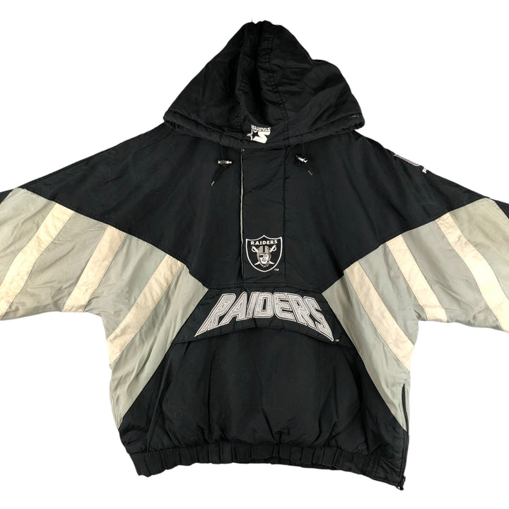 90'S Starter PRO LINE NFL Las Vegas Raiders Back Logo Padded Hoodie, Puffer Jacket, Anorak Polyurethane Coated Nylon black type Vintage Second Hand