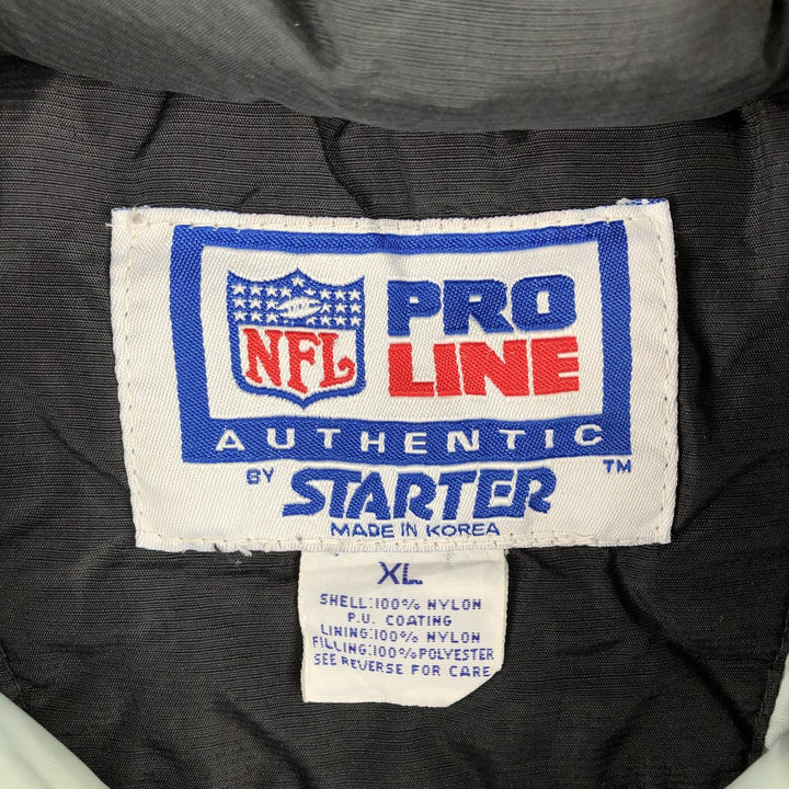 90'S Starter PRO LINE NFL Las Vegas Raiders Back Logo Padded Hoodie, Puffer Jacket, Anorak Polyurethane Coated Nylon black type Vintage Second Hand