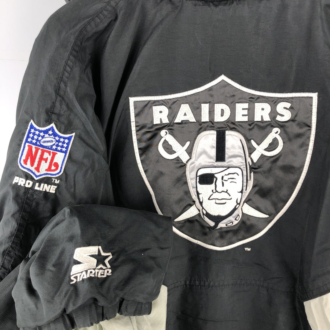 90'S Starter PRO LINE NFL Las Vegas Raiders Back Logo Padded Hoodie, Puffer Jacket, Anorak Polyurethane Coated Nylon black type Vintage Second Hand