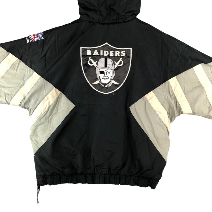 90'S Starter PRO LINE NFL Las Vegas Raiders Back Logo Padded Hoodie, Puffer Jacket, Anorak Polyurethane Coated Nylon black type Vintage Second Hand