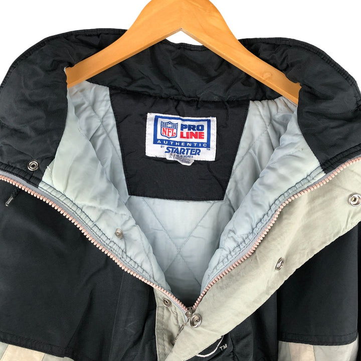 90'S Starter PRO LINE NFL Las Vegas Raiders Back Logo Padded Hoodie, Puffer Jacket, Anorak Polyurethane Coated Nylon black type Vintage Second Hand