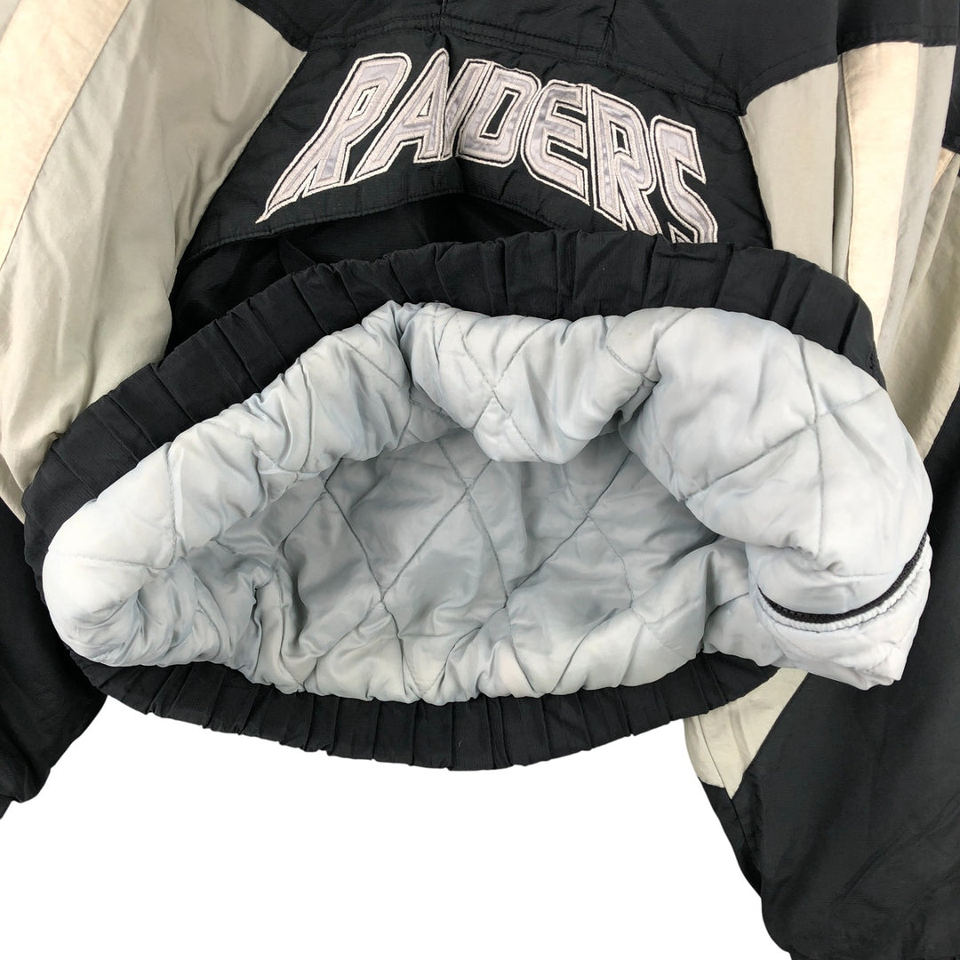 90'S Starter PRO LINE NFL Las Vegas Raiders Back Logo Padded Hoodie, Puffer Jacket, Anorak Polyurethane Coated Nylon black type Vintage Second Hand