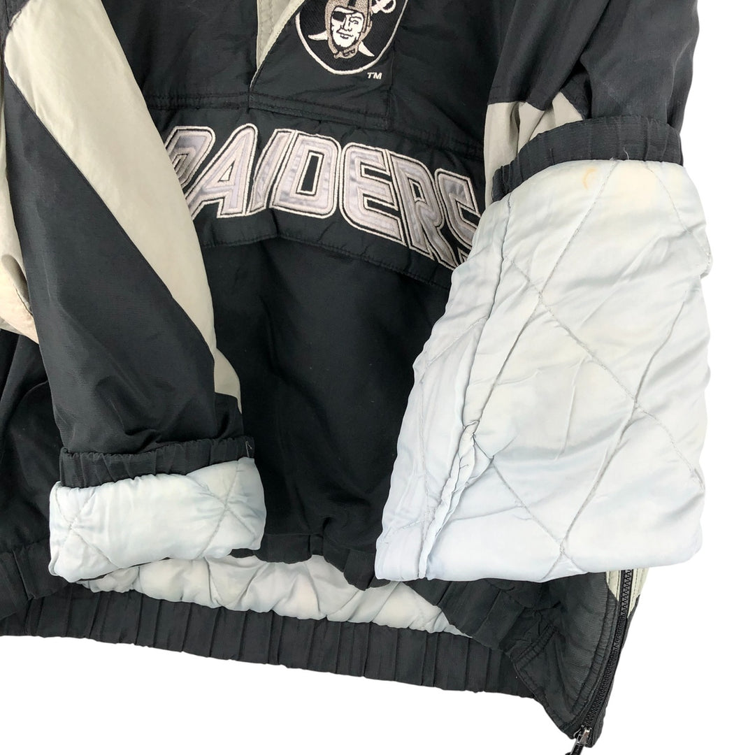 90'S Starter PRO LINE NFL Las Vegas Raiders Back Logo Padded Hoodie, Puffer Jacket, Anorak Polyurethane Coated Nylon black type Vintage Second Hand