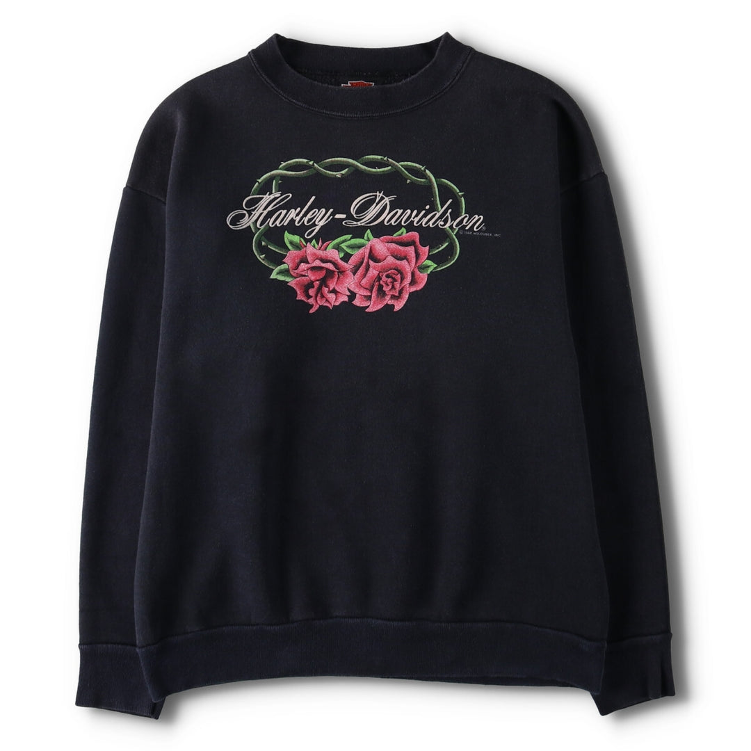 Vintage 1980'S Harley-Davidson floral and rose print sweatshirt, made in the USA, size L, women's. cotton black type Vintage Second Hand