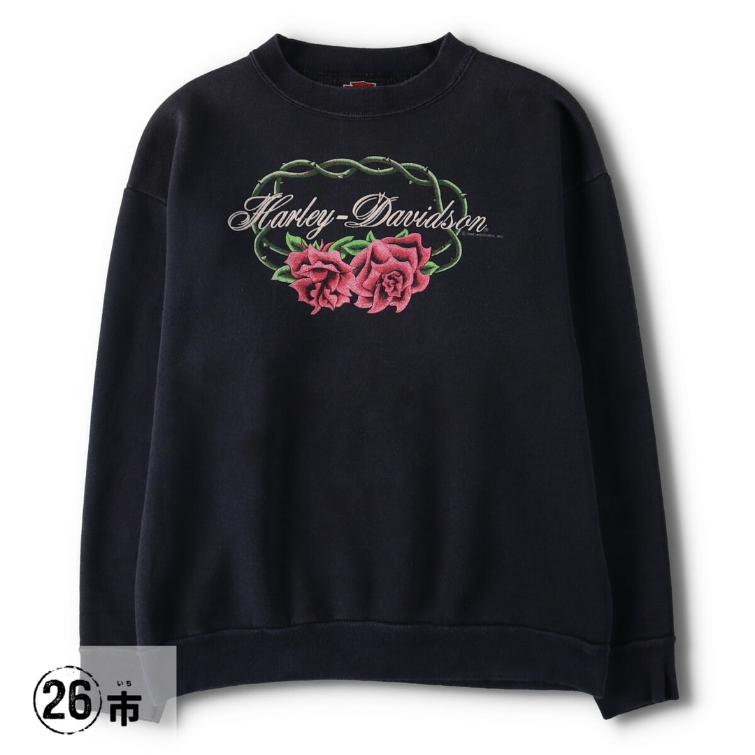 Vintage 1980'S Harley-Davidson floral and rose print sweatshirt, made in the USA, size L, women's. cotton black type Vintage Second Hand