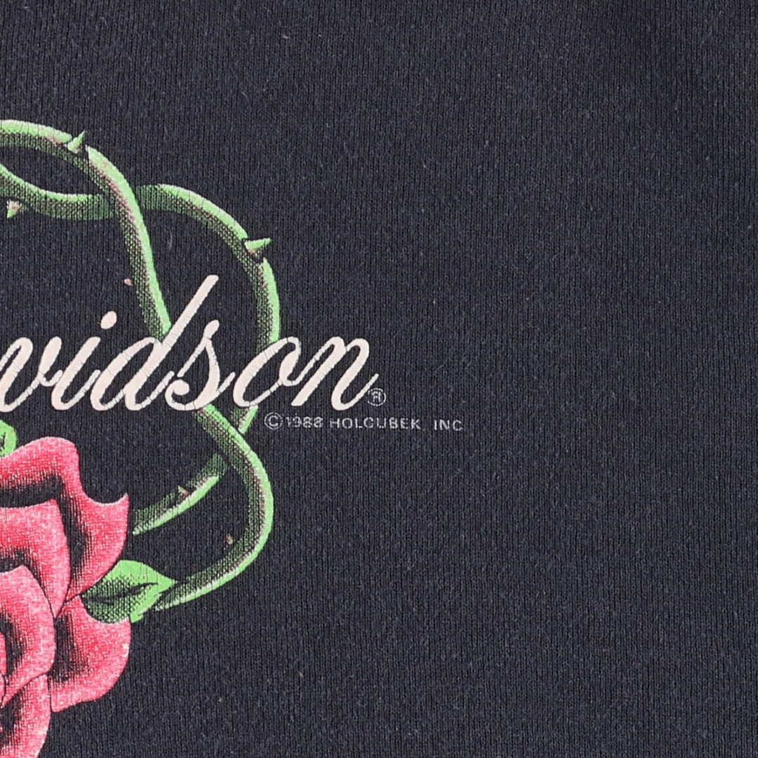 Vintage 1980'S Harley-Davidson floral and rose print sweatshirt, made in the USA, size L, women's. cotton black type Vintage Second Hand