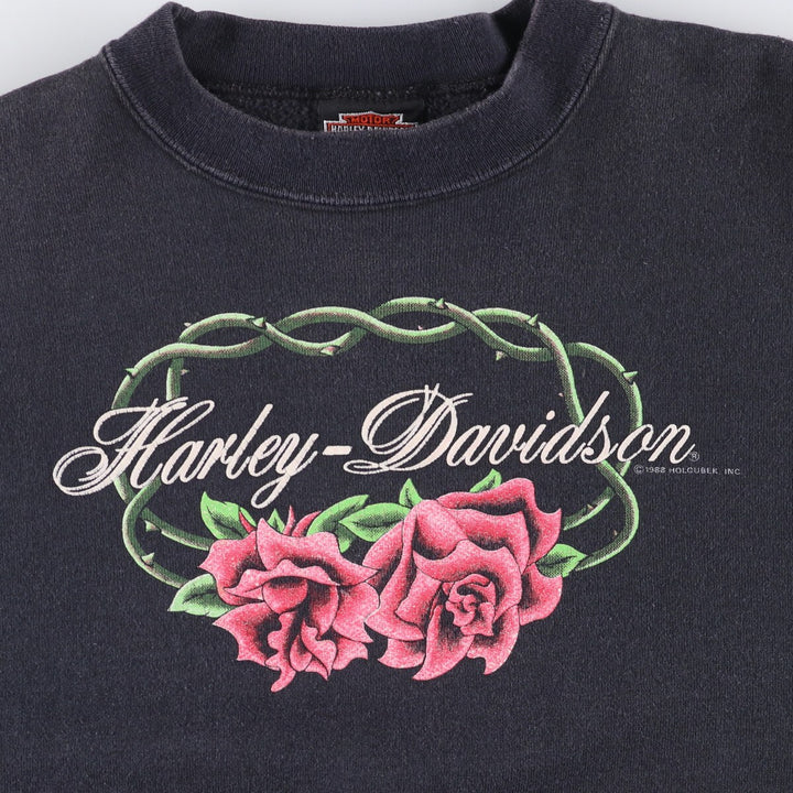 Vintage 1980'S Harley-Davidson floral and rose print sweatshirt, made in the USA, size L, women's. cotton black type Vintage Second Hand