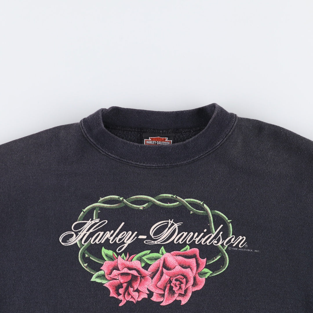 Vintage 1980'S Harley-Davidson floral and rose print sweatshirt, made in the USA, size L, women's. cotton black type Vintage Second Hand