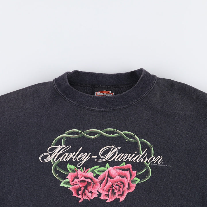 Vintage 1980'S Harley-Davidson floral and rose print sweatshirt, made in the USA, size L, women's. cotton black type Vintage Second Hand