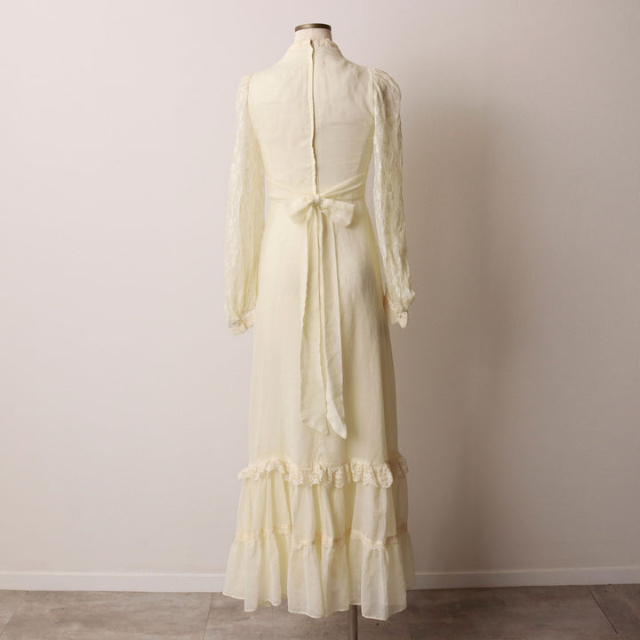 Vintage 1970'S Gunne Sax Jessica maxi-length, long-sleeved flared dress, women's size XS unclear ivory Vintage Second Hand