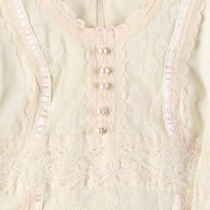 Vintage 1970'S Gunne Sax Jessica maxi-length, long-sleeved flared dress, women's size XS unclear ivory Vintage Second Hand