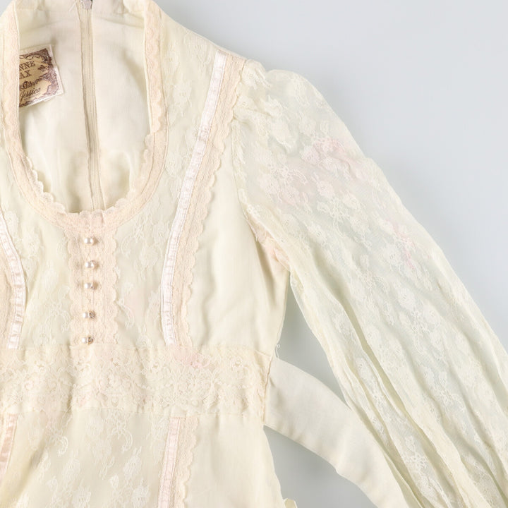 Vintage 1970'S Gunne Sax Jessica maxi-length, long-sleeved flared dress, women's size XS unclear ivory Vintage Second Hand