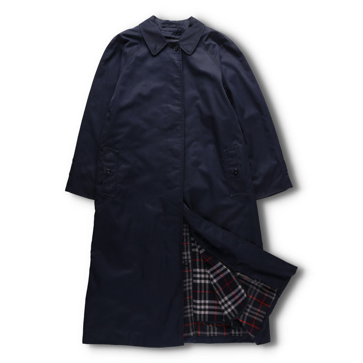 1990'S Burberry Balmacaan Coat, Made in England, Women's Size L cotton navy blue type Vintage Second Hand