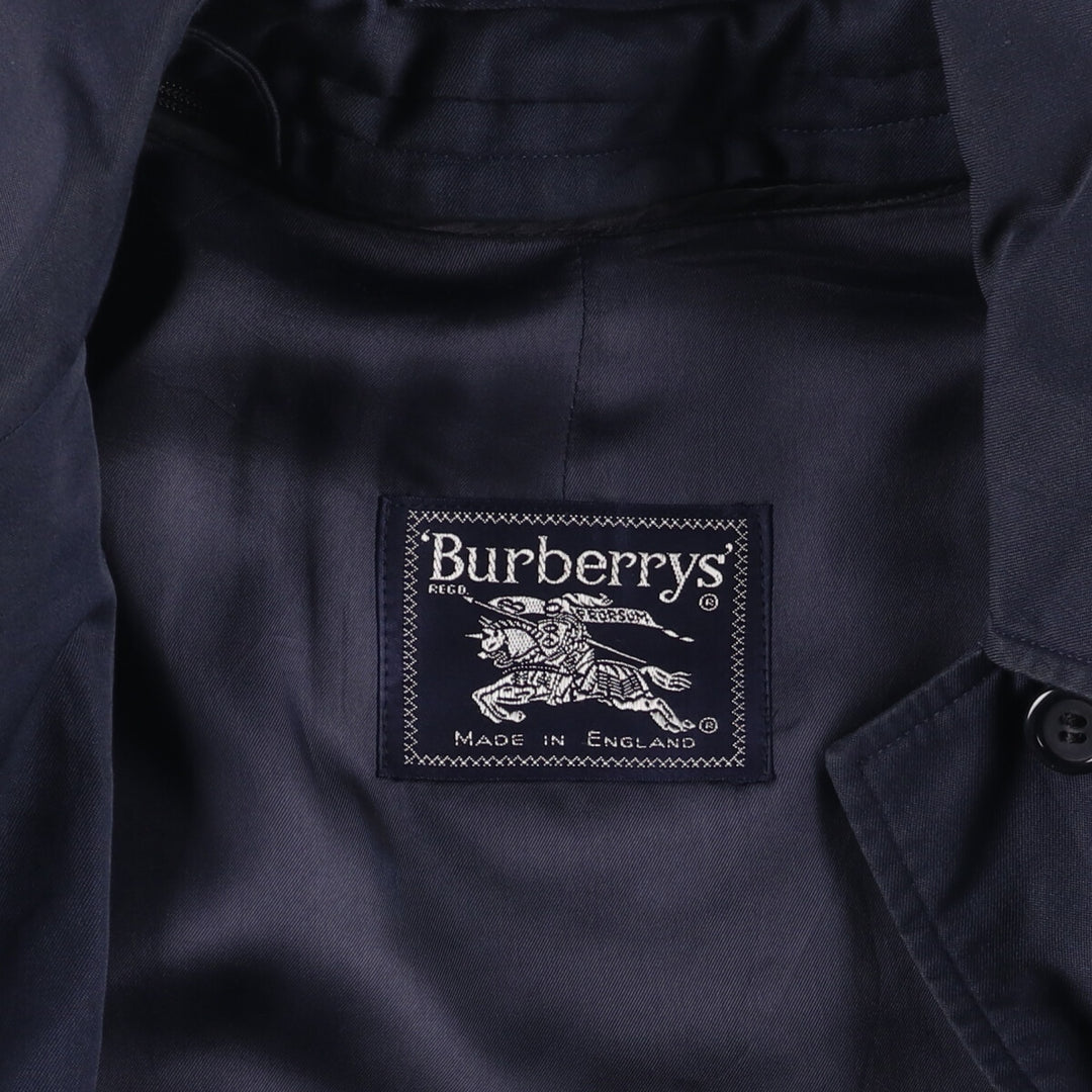 1990'S Burberry Balmacaan Coat, Made in England, Women's Size L cotton navy blue type Vintage Second Hand