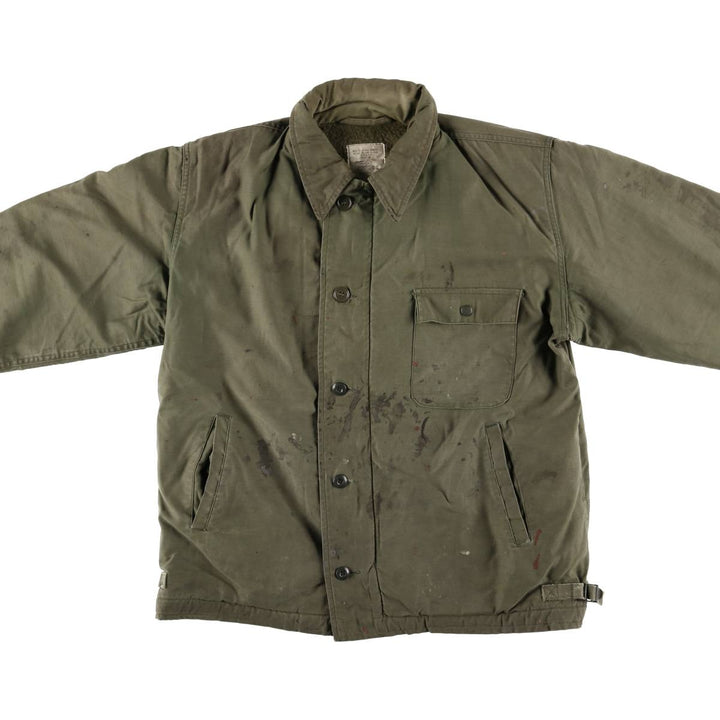 Authentic 1980'S US Navy A-2 Military Deck Jacket, Made in USA, Large (1942-1944), Men's Size L, Vintage Nylon Khaki type Vintage Second Hand