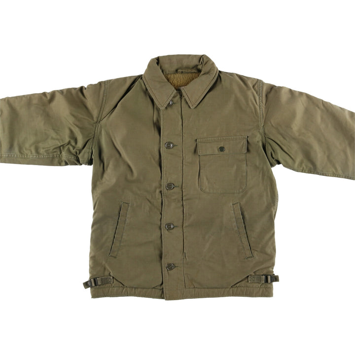 Authentic 1980'S US Navy A-2 Military Deck Jacket, Made in USA, Medium (38-40), Men's Size M, Vintage Nylon Khaki type Vintage Second Hand