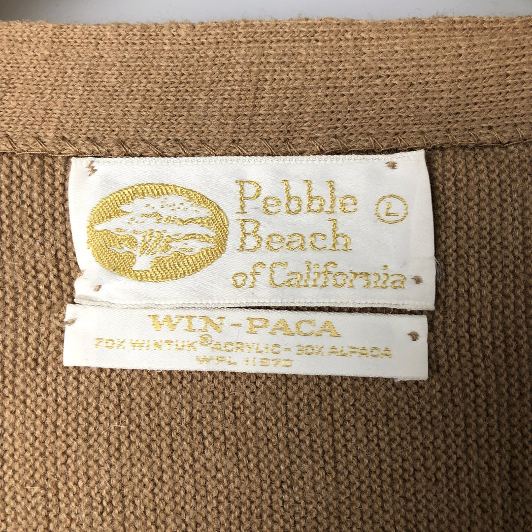 PEBBLE BEACH Alpaca Blend Acrylic Knit Cardigan, Men's Size L, Vintage acrylic Beige type Vintage Second Hand