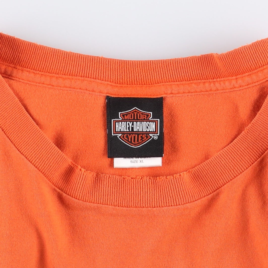 2000'S Harley-Davidson Pin-Up Girl Fire Pattern Long Sleeve T-Shirt, Made in USA, Men's Size XL cotton orange type Vintage Second Hand