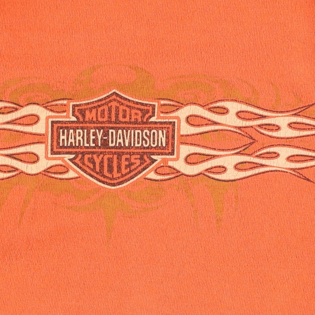 2000'S Harley-Davidson Pin-Up Girl Fire Pattern Long Sleeve T-Shirt, Made in USA, Men's Size XL cotton orange type Vintage Second Hand