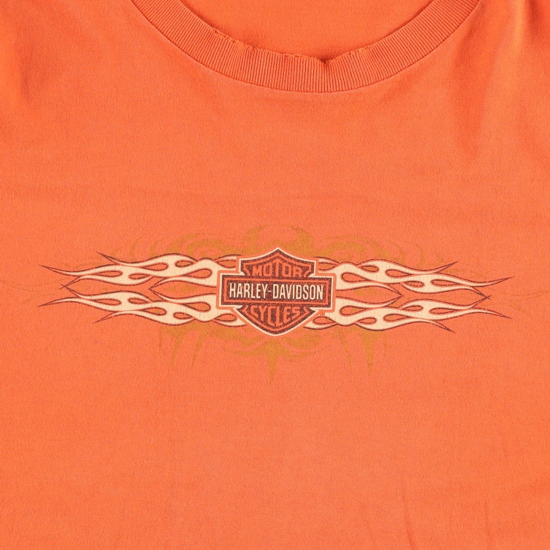 2000'S Harley-Davidson Pin-Up Girl Fire Pattern Long Sleeve T-Shirt, Made in USA, Men's Size XL cotton orange type Vintage Second Hand