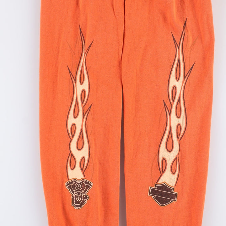 2000'S Harley-Davidson Pin-Up Girl Fire Pattern Long Sleeve T-Shirt, Made in USA, Men's Size XL cotton orange type Vintage Second Hand