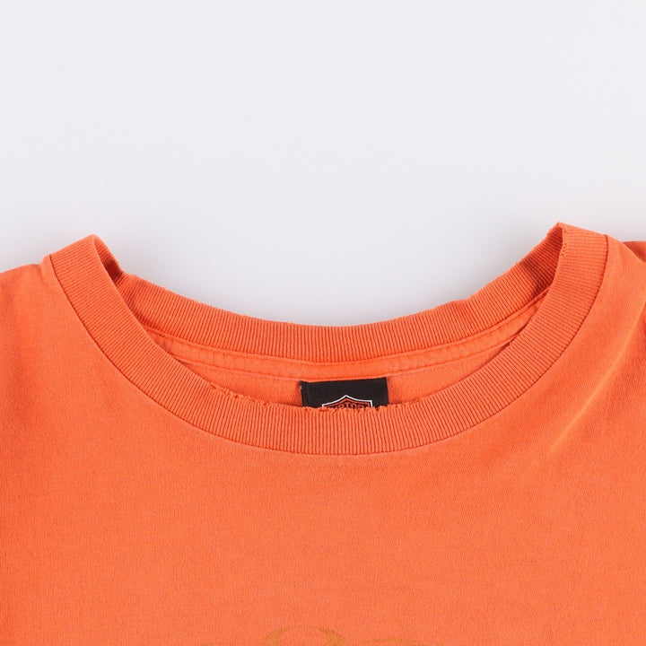 2000'S Harley-Davidson Pin-Up Girl Fire Pattern Long Sleeve T-Shirt, Made in USA, Men's Size XL cotton orange type Vintage Second Hand