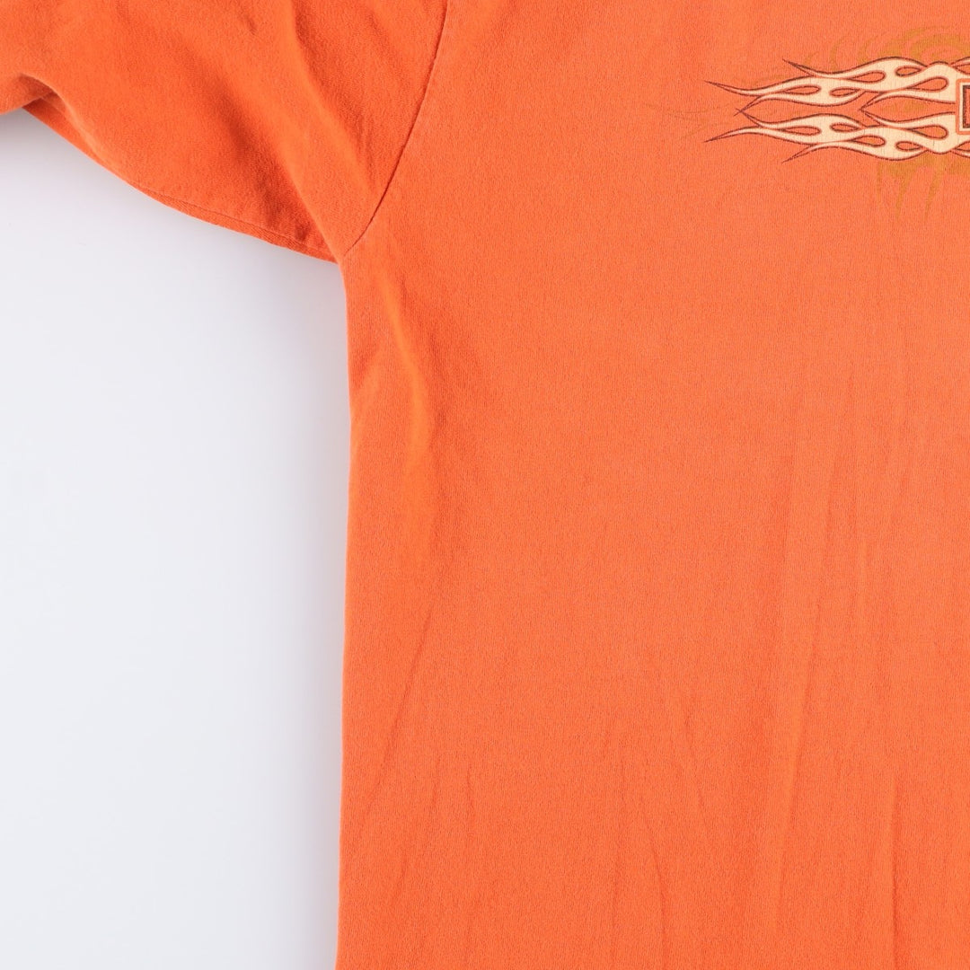 2000'S Harley-Davidson Pin-Up Girl Fire Pattern Long Sleeve T-Shirt, Made in USA, Men's Size XL cotton orange type Vintage Second Hand