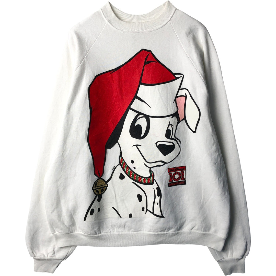 90'S Big Size 101 Dalmatians Large Print Character Sweatshirt, Made in USA, Men's Size XXXL cotton white type Vintage Second Hand