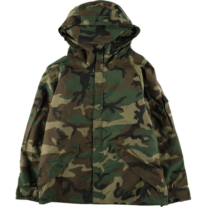 Authentic 1990'S US Military Camouflage Pattern Woodland Camo ECWCS 1st Gen Late Model Military Gore-Tex Parka, Made in USA, Medium Short Nylon Khaki type Vintage Second Hand