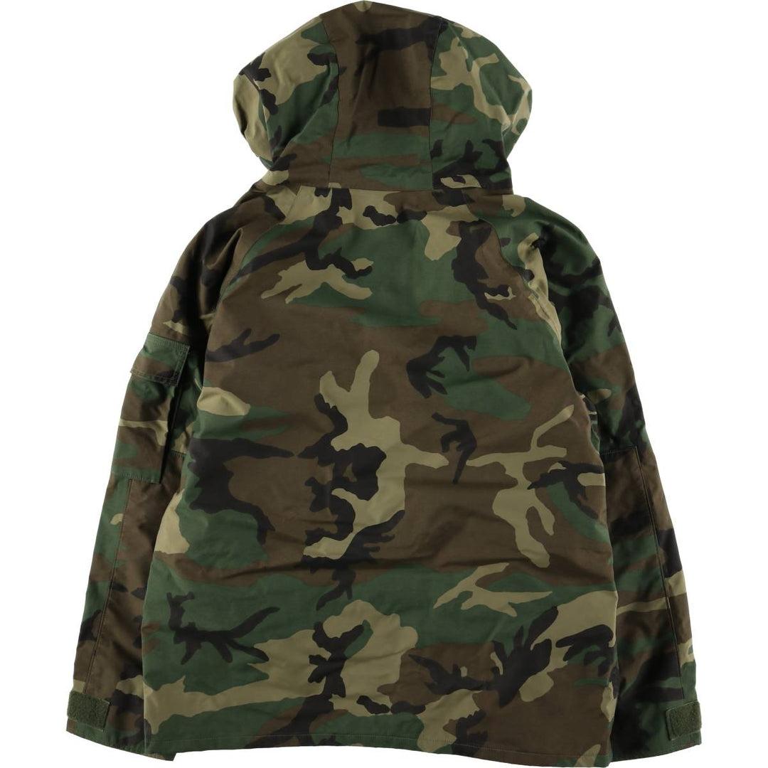 Authentic 1990'S US Military Camouflage Pattern Woodland Camo ECWCS 1st Gen Late Model Military Gore-Tex Parka, Made in USA, Medium Short Nylon Khaki type Vintage Second Hand