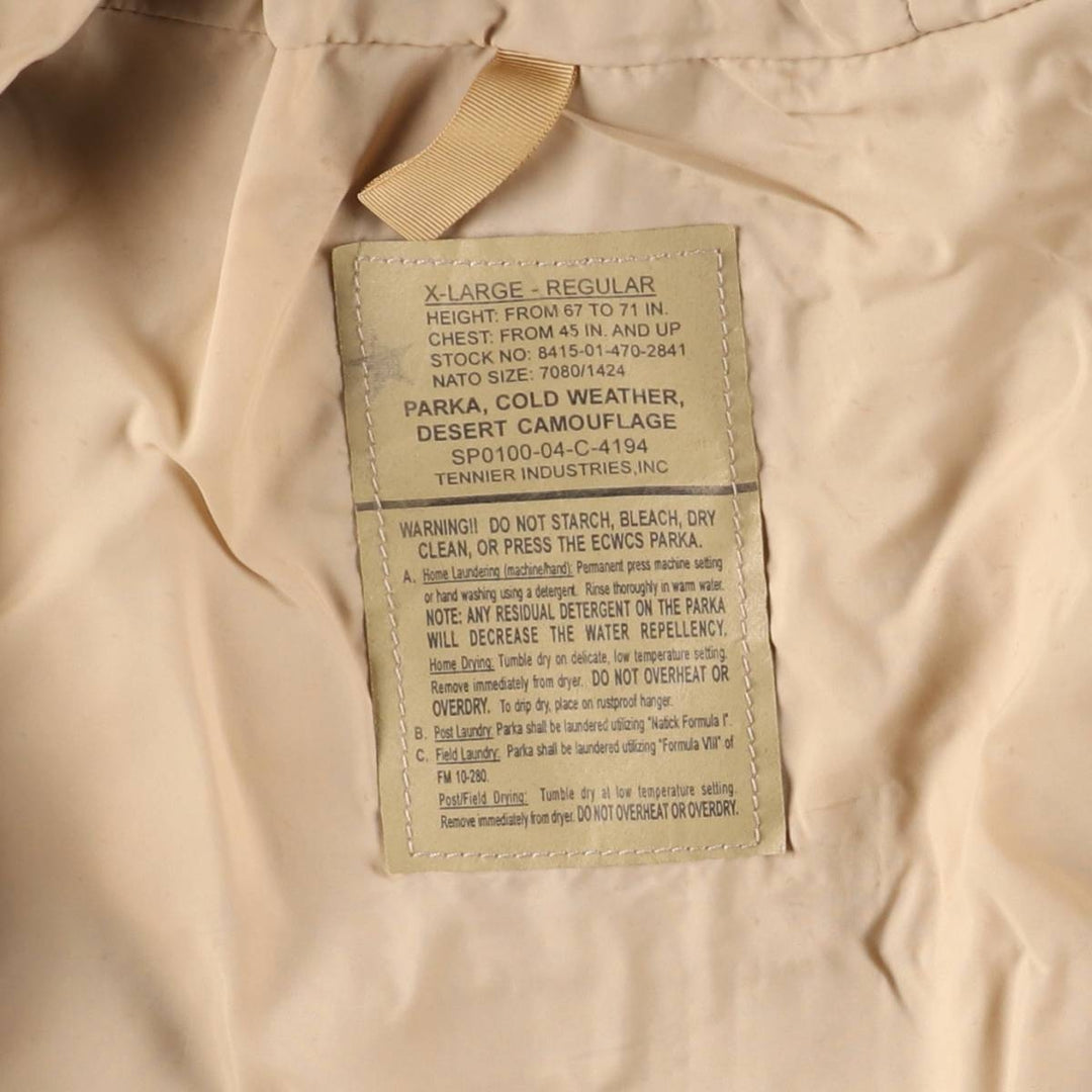 Authentic 2000'S US Military Camouflage Pattern 3C Desert Camo ECWCS 1st Gen Late Model Military Gore-Tex Parka, Made in USA, Size X-LARGE-REGULAR unclear Beige type Vintage Second Hand