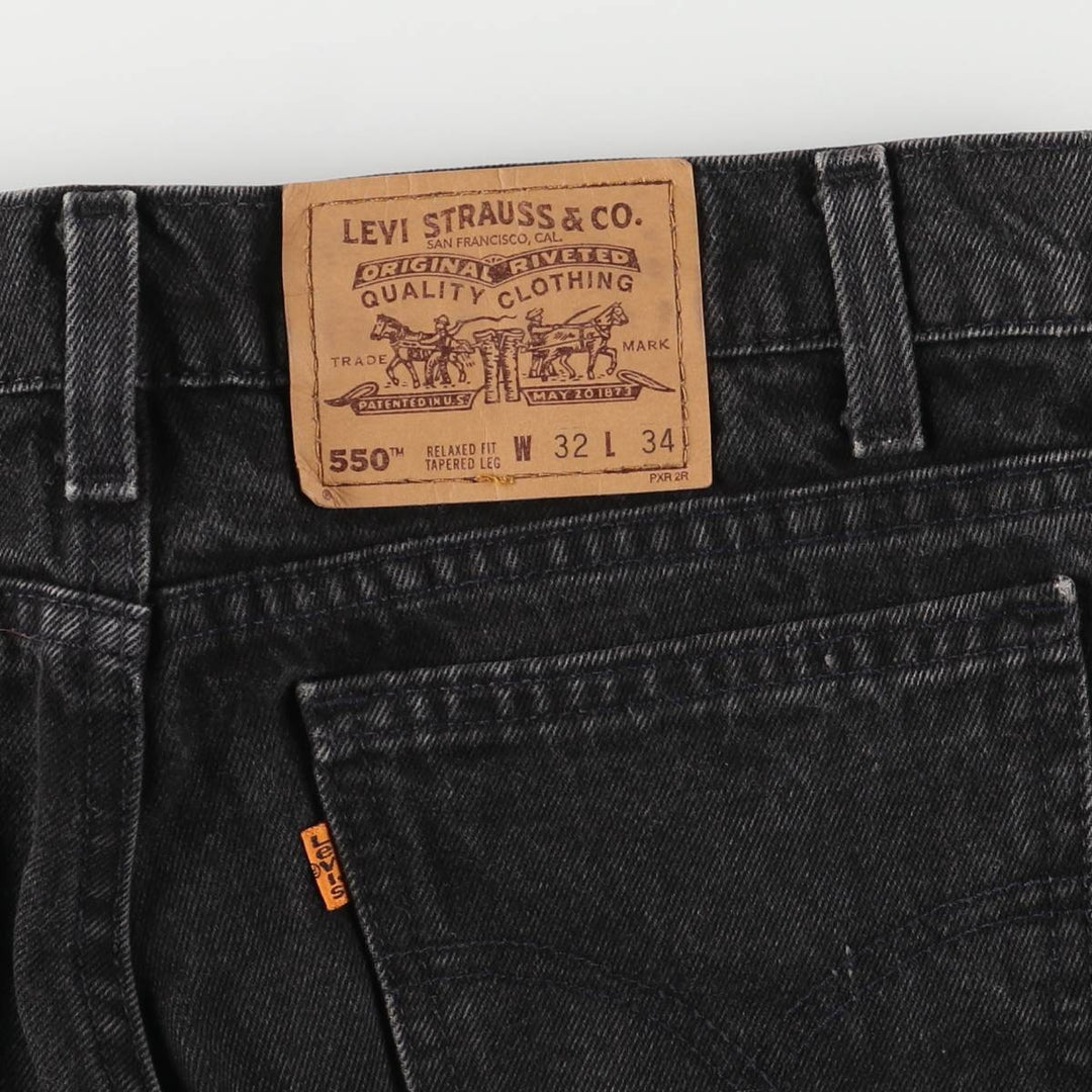 90'S Levi's 550 Relaxed Fit Tapered Leg Tapered Denim Pants, Made in USA, Size W31, Black Denim, Orange Tab cotton black type Vintage Second Hand