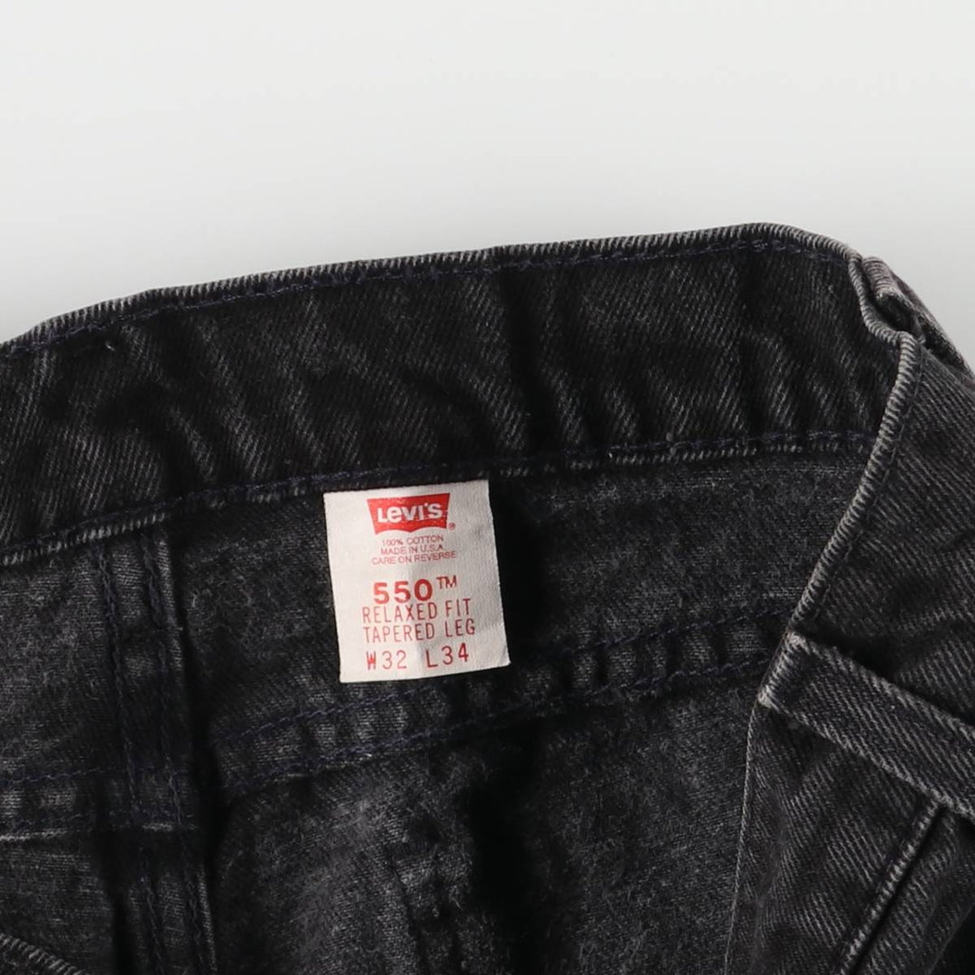 90'S Levi's 550 Relaxed Fit Tapered Leg Tapered Denim Pants, Made in USA, Size W31, Black Denim, Orange Tab cotton black type Vintage Second Hand