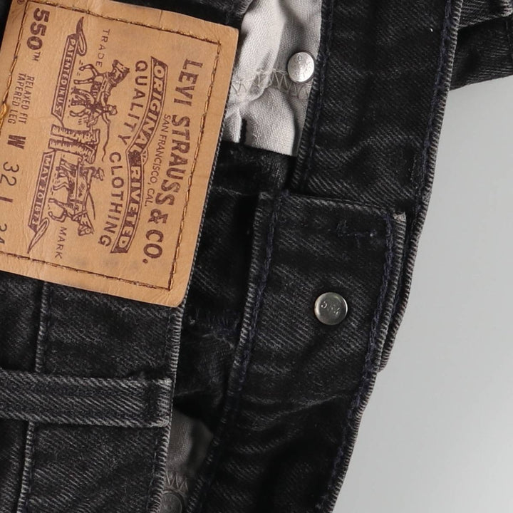 90'S Levi's 550 Relaxed Fit Tapered Leg Tapered Denim Pants, Made in USA, Size W31, Black Denim, Orange Tab cotton black type Vintage Second Hand