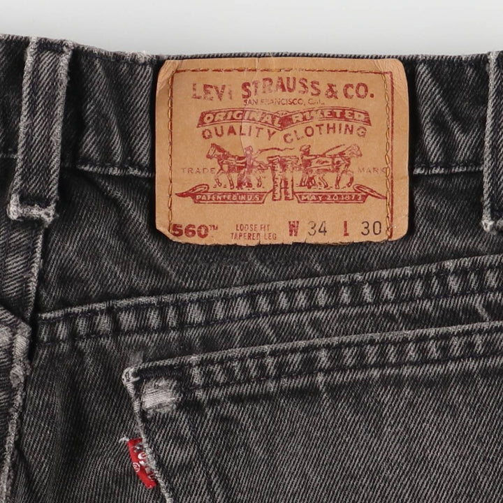 Vintage 90'S Levi's 0560-0260 Loose Fit Tapered Leg Black Denim Pants, Made in USA, Size 34, Size 30, Size L cotton black type Vintage Second Hand