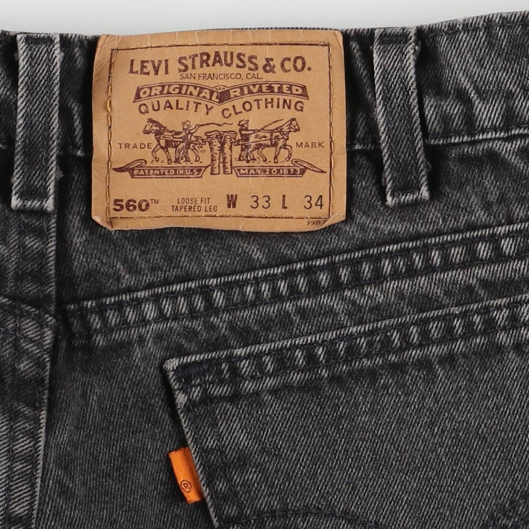 90'S Levi's 42560-4159 Orange Tab Black Denim Tapered Denim Pants, Made in USA, Men's Size W30 cotton black type Vintage Second Hand