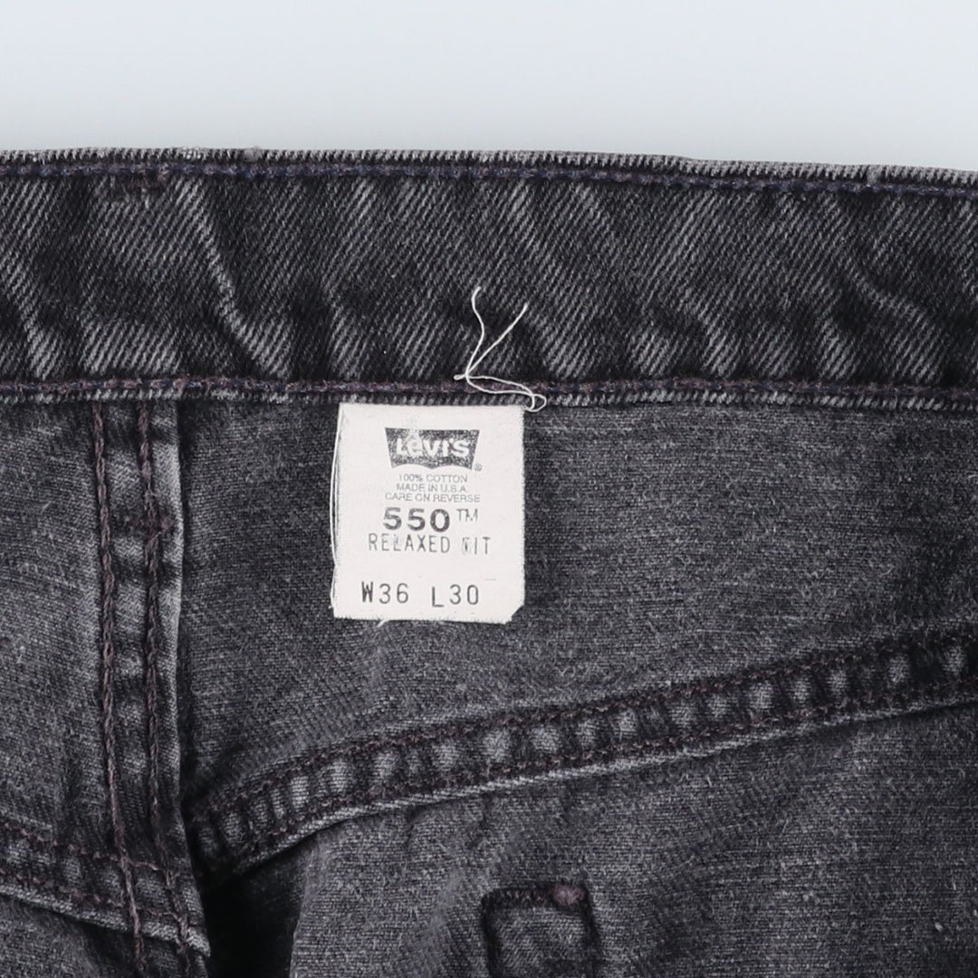 90'S Levi's 550-0260 Relaxed Fit Tapered Black Denim Pants, Made in the USA, Men's Size 35, Vintage cotton black type Vintage Second Hand