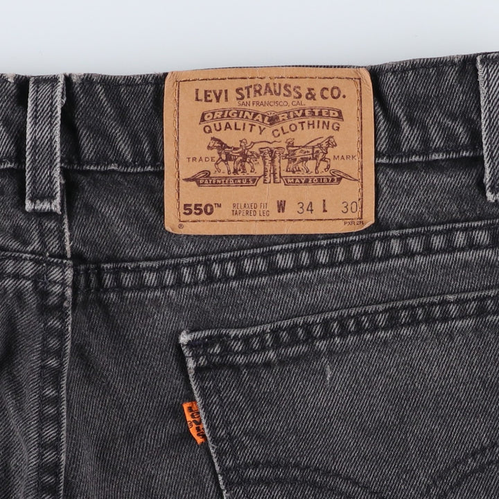 90'S Levi's 550 Relaxed Fit Tapered Leg Tapered Denim Pants, Made in USA, Size 33, Black, Orange Tag cotton black type Vintage Second Hand