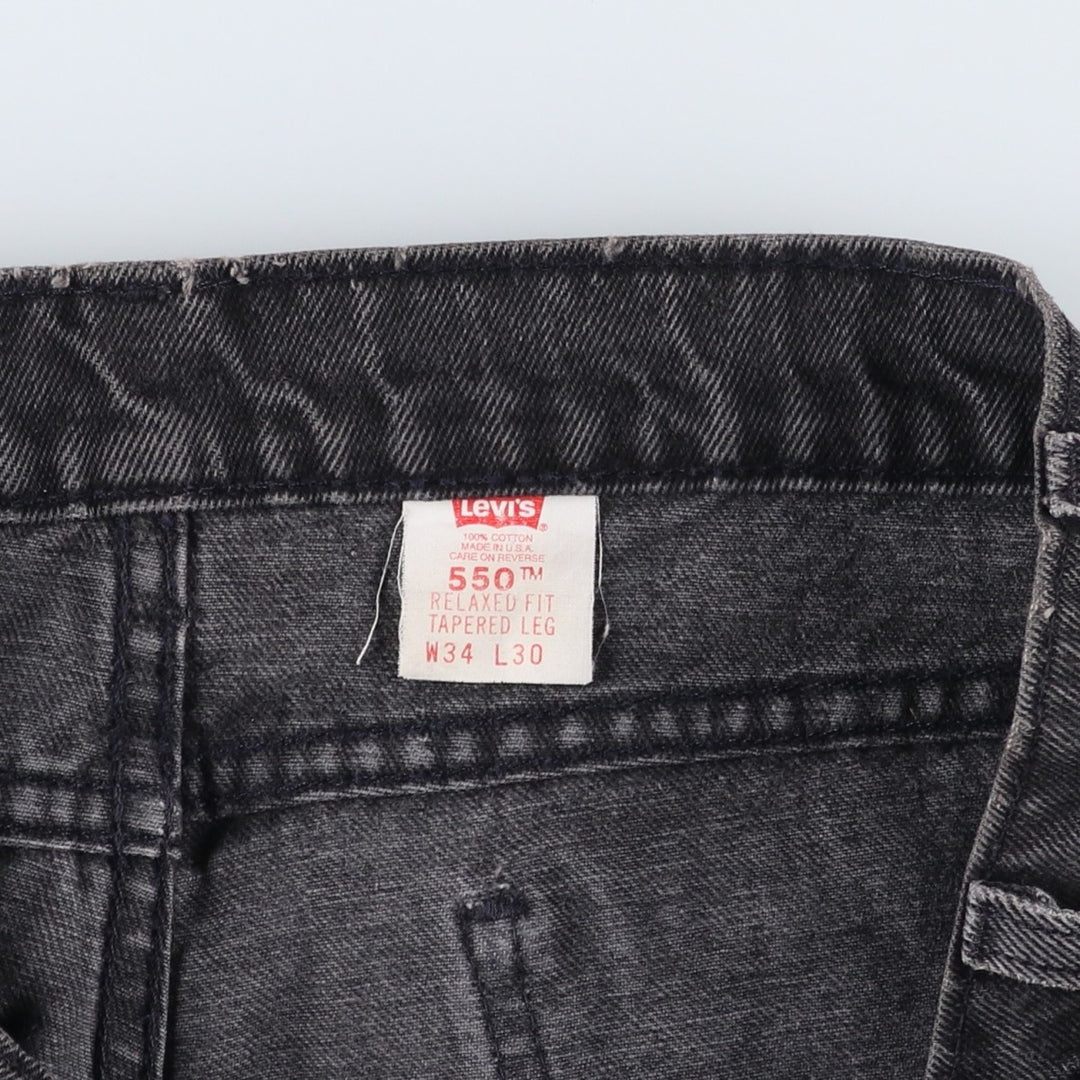 90'S Levi's 550 Relaxed Fit Tapered Leg Tapered Denim Pants, Made in USA, Size 33, Black, Orange Tag cotton black type Vintage Second Hand