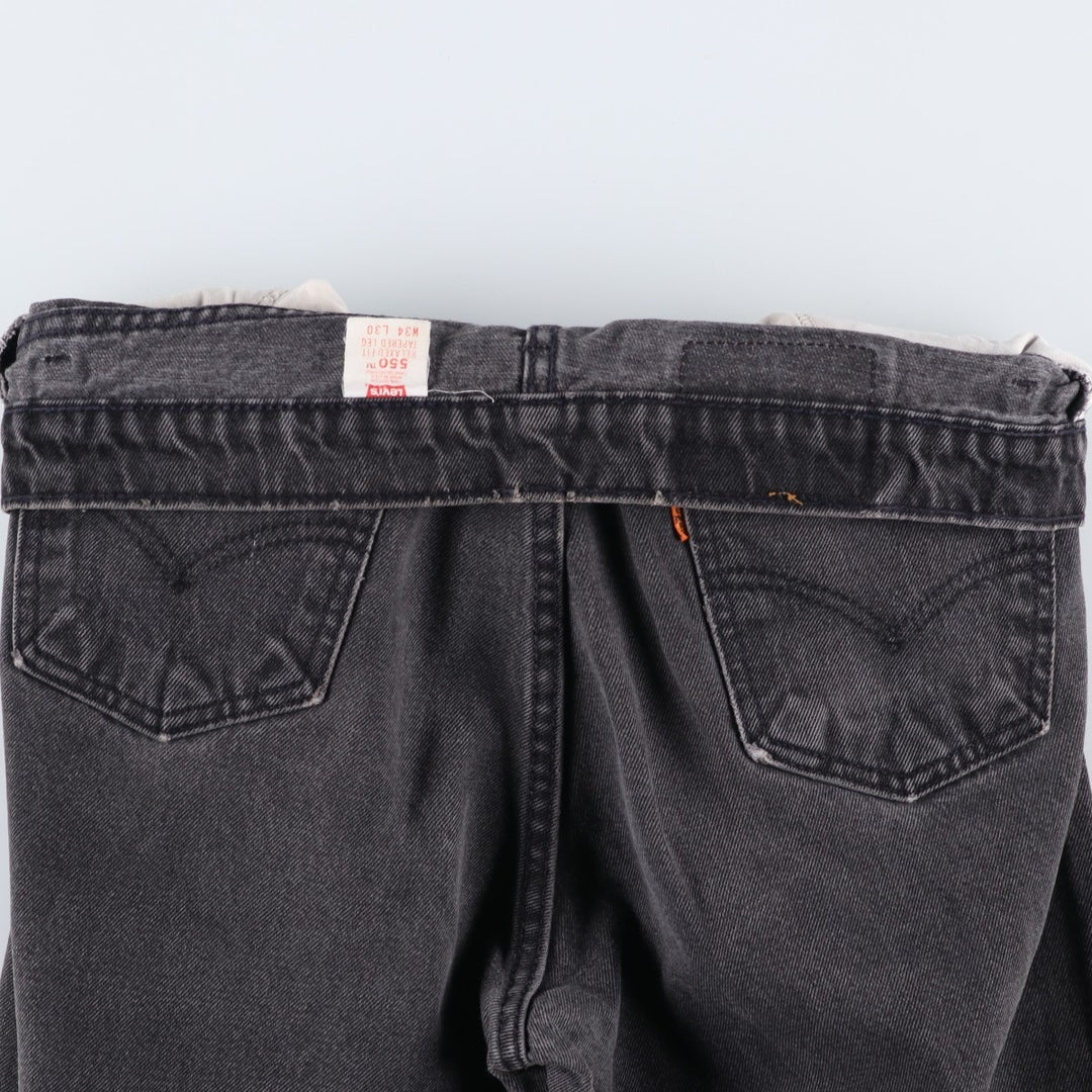 90'S Levi's 550 Relaxed Fit Tapered Leg Tapered Denim Pants, Made in USA, Size 33, Black, Orange Tag cotton black type Vintage Second Hand