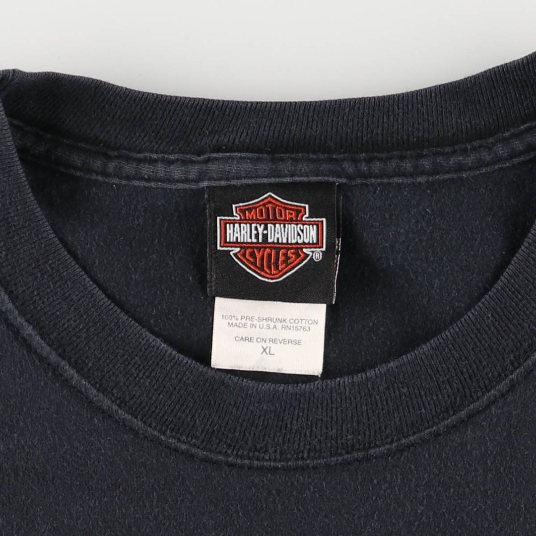 2000'S Harley-Davidson Skull Pattern Eagle Pattern Fire Pattern Long Sleeve T-Shirt, Made in USA, Men's Size XL cotton black type Vintage Second Hand