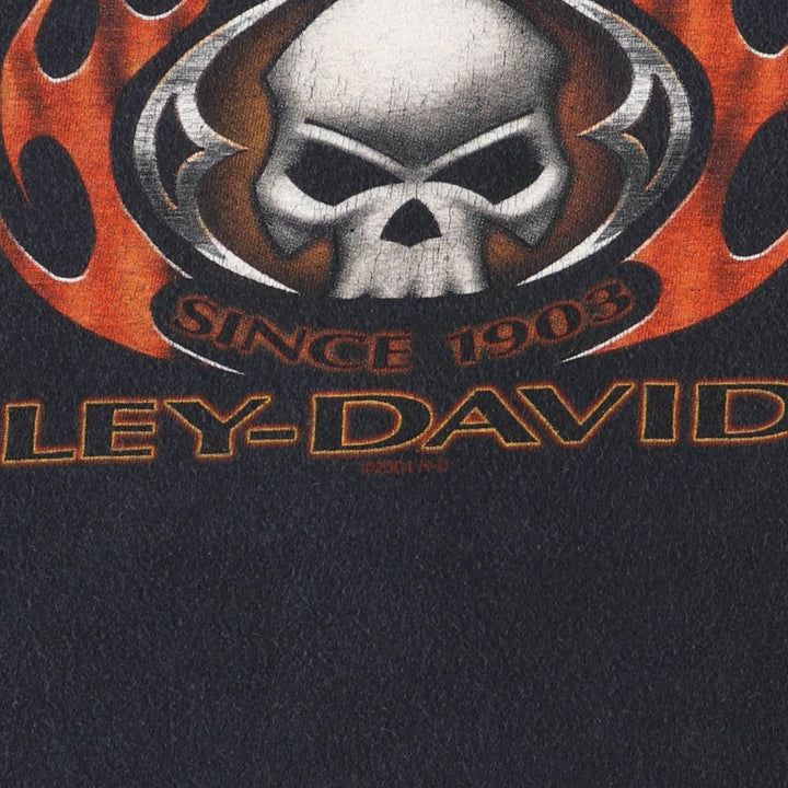 2000'S Harley-Davidson Skull Pattern Eagle Pattern Fire Pattern Long Sleeve T-Shirt, Made in USA, Men's Size XL cotton black type Vintage Second Hand