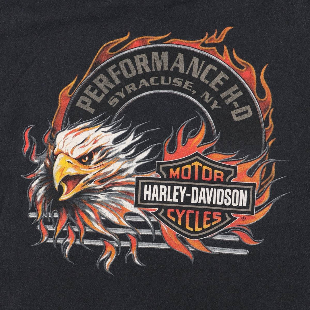 2000'S Harley-Davidson Skull Pattern Eagle Pattern Fire Pattern Long Sleeve T-Shirt, Made in USA, Men's Size XL cotton black type Vintage Second Hand
