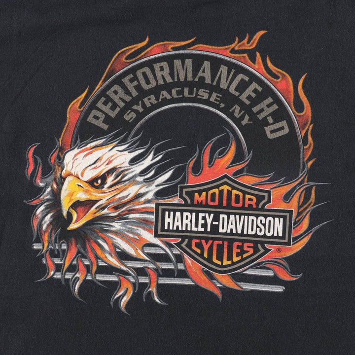 2000'S Harley-Davidson Skull Pattern Eagle Pattern Fire Pattern Long Sleeve T-Shirt, Made in USA, Men's Size XL cotton black type Vintage Second Hand