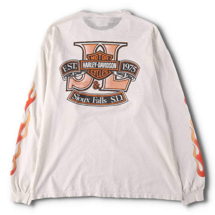 2000'S Harley-Davidson Fire Pattern Long Sleeve T-Shirt, Made in USA, Men's Size XL cotton white type Vintage Second Hand