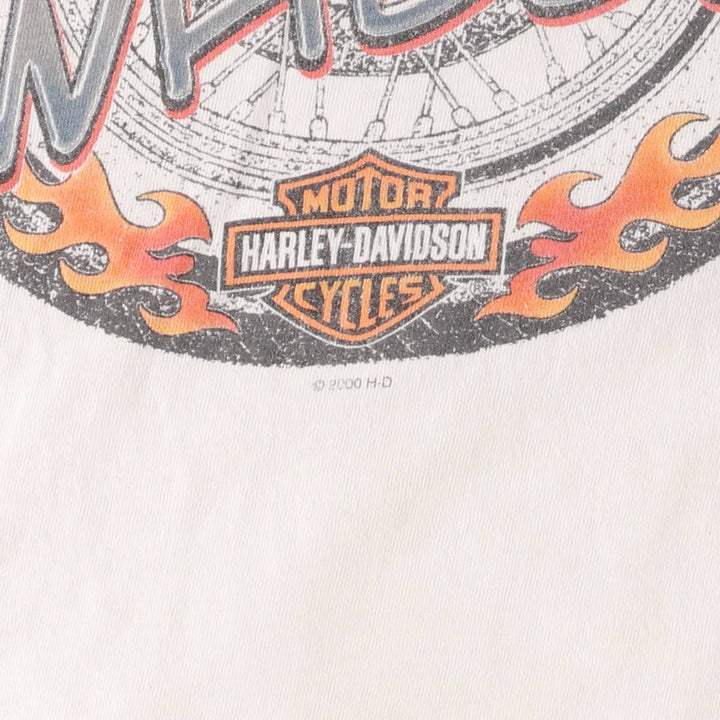2000'S Harley-Davidson Fire Pattern Long Sleeve T-Shirt, Made in USA, Men's Size XL cotton white type Vintage Second Hand