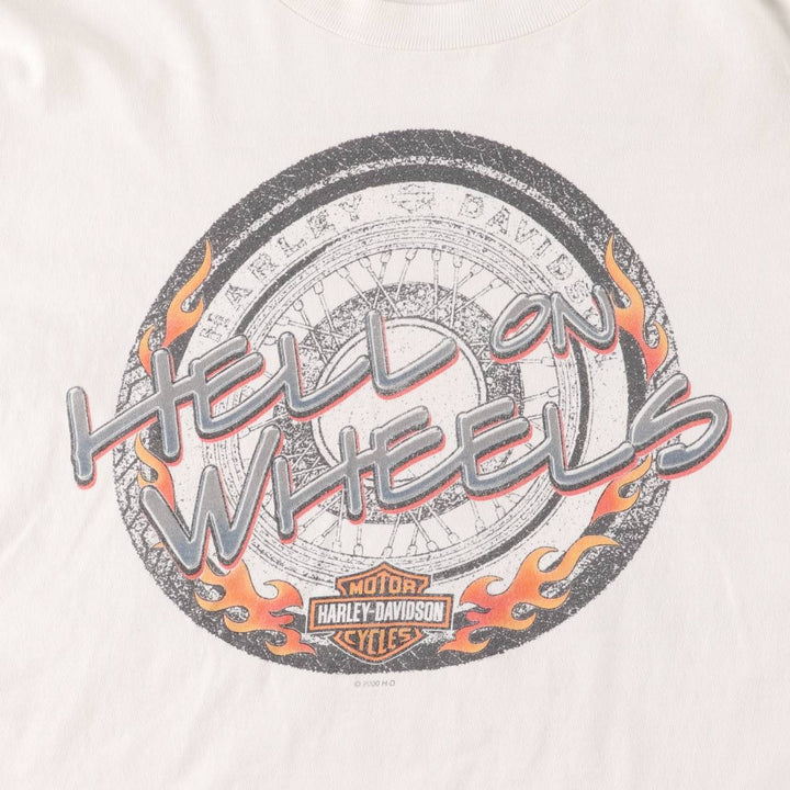 2000'S Harley-Davidson Fire Pattern Long Sleeve T-Shirt, Made in USA, Men's Size XL cotton white type Vintage Second Hand