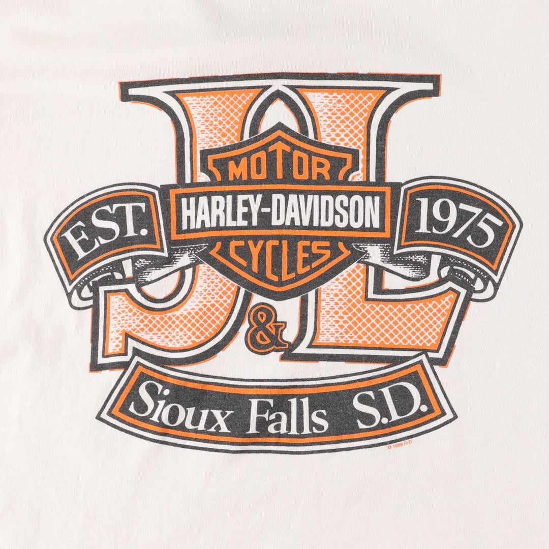 2000'S Harley-Davidson Fire Pattern Long Sleeve T-Shirt, Made in USA, Men's Size XL cotton white type Vintage Second Hand